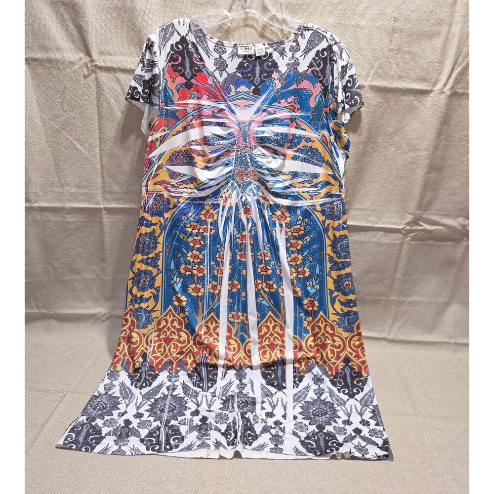Cato Plus Size 22/24W Multicolor Abstract Mosaic Paisley Ruched Rhinestone Dress